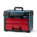 Coffre à outils 55 x 30 x 40 cm en plastique bleu et rouge avec tiroirs et poignées de transport