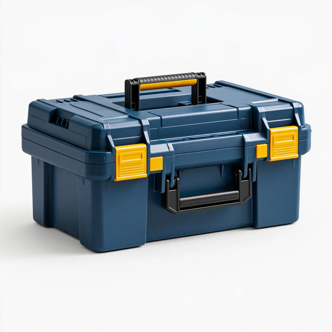 Boîte à outils 50 cm en plastique bleu marine et jaune avec poignée de transport