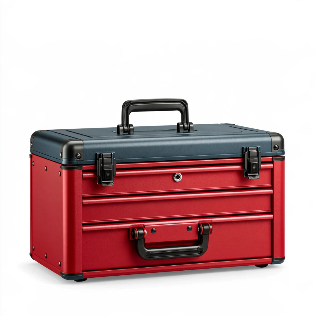 Mallette à outils 45 cm en métal rouge et noir avec poignée et fermoirs