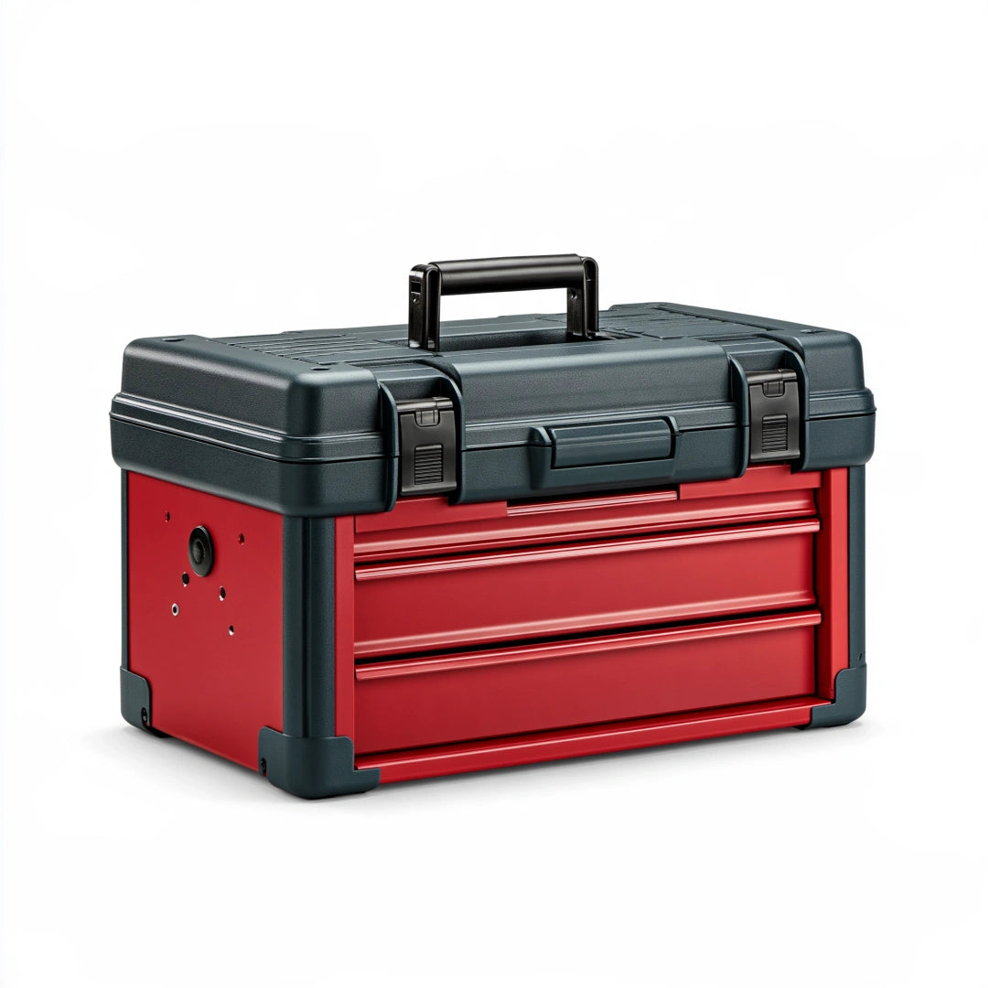 Coffre à outils 50 x 25 x 35 cm en acier rouge et noir avec tiroirs portable