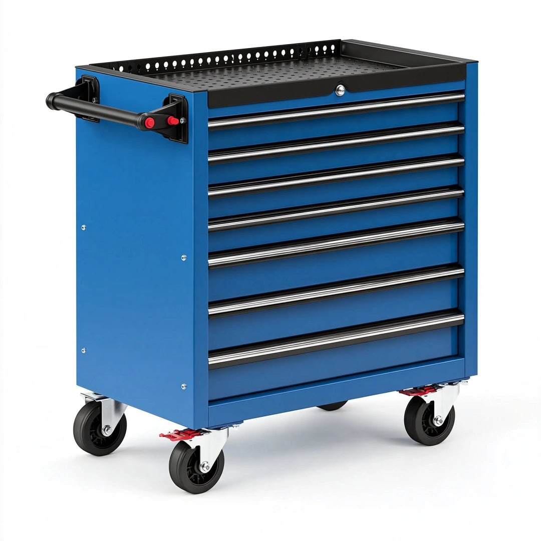 Servante à outils 77 x 46 x 97 cm en acier bleu et noir à 7 tiroirs mobile