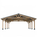 Carport 500 x 300 x 260 cm en bois naturel et acier gris anthracite - abri de véhicule à toit double pente
