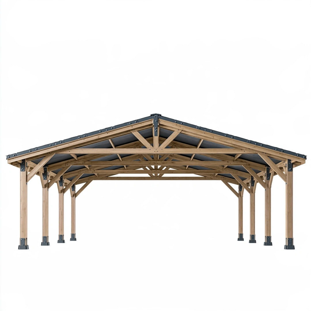 Carport 500 x 300 x 260 cm en bois naturel et acier gris anthracite - abri de véhicule à toit double pente