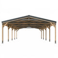 Abri voiture 600 x 300 cm en bois naturel et acier gris anthracite - toit à deux pans pour extérieur