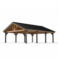 Carport 600 x 500 cm en bois naturel et acier noir - abri de voiture à toit à deux pans