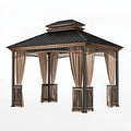 Tonnelle de jardin 300 x 300 cm en métal noir avec rideaux beiges style pavillon