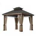Tonnelle de jardin 300 x 300 x 300 cm en métal brun avec rideaux style pavillon