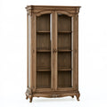 Vitrine 110 x 45 x 200 cm en bois brun avec portes vitrées style classique