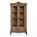 Vitrine 100 x 45 x 210 cm en bois brun avec portes vitrées style classique