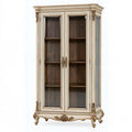 Vitrine 100 x 45 x 200 cm en bois beige et marron à portes vitrées style classique