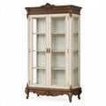 Vitrine 110 x 45 x 210 cm en bois et verre crème marron style classique