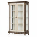Vitrine 110 x 45 x 190 cm en bois et verre blanc brun style classique