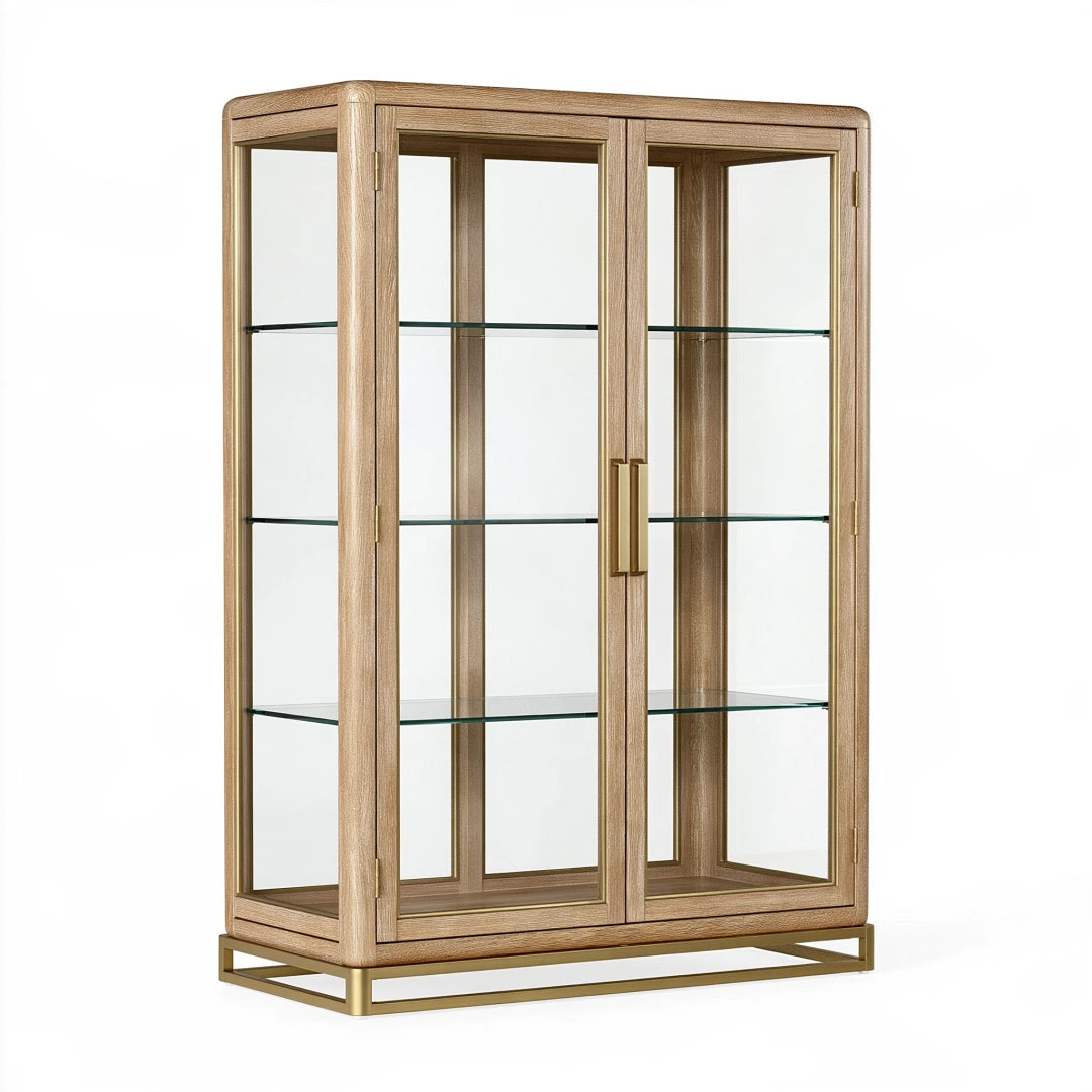 Vitrine 100 x 45 x 180 cm bois brun verre et métal - rangement contemporain