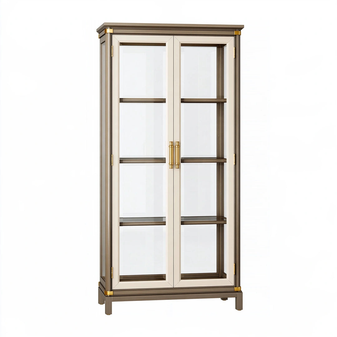 Vitrine 90 x 40 x 190 cm en bois et verre beige marron style classique