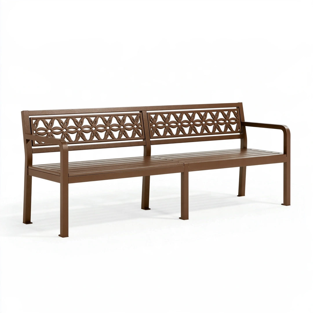 Banc de jardin 150 x 62 x 89 cm en acier brun à dossier ajouré