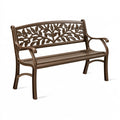 Banc de jardin 122 x 60 x 88 cm en métal marron style classique à motif feuillage