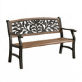 Banc de jardin 125 x 60 x 85 cm en métal brun noir avec dossier ajouré feuilles