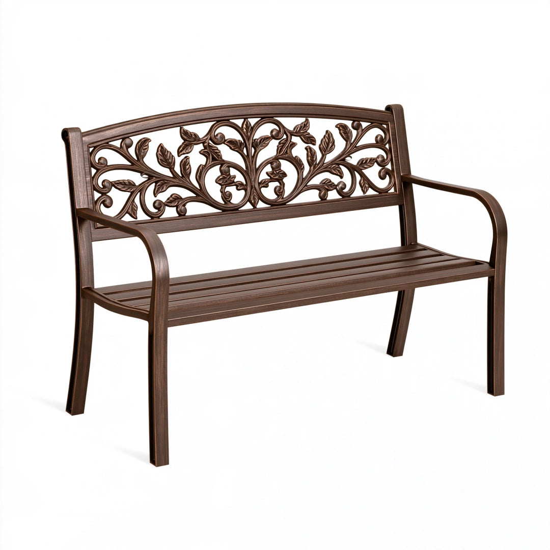 Banc de jardin 120 x 60 x 90 cm en acier brun avec accoudoirs style classique